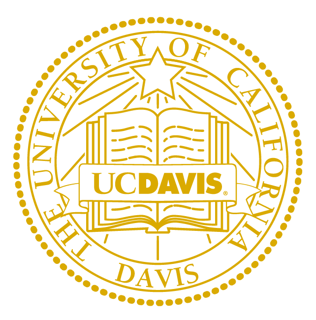 UC Davis logo showing a seal with a book in the center and a star at the top. The logo colors are gold and white.